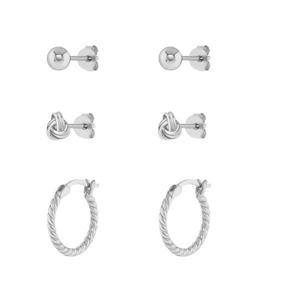 Polished Stud & Hoop Earrings Set in 18k Gold Over Sterling Silver - Picture 1 of 4